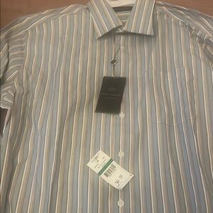 Joseph Abboud Collection NWT Blue and Tan men’s Striped Button Down Shirt size L